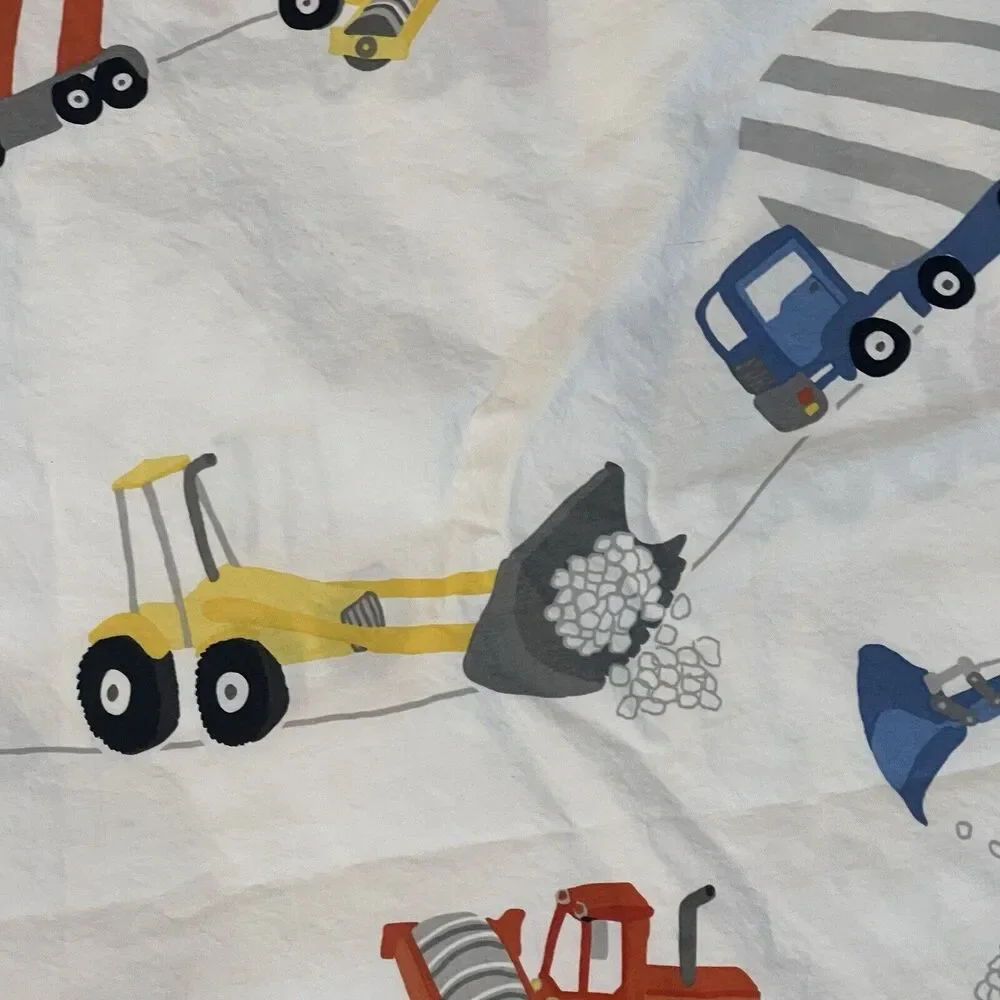 ONE Pottery Barn Kids Construction Truck Twin Flat Sheet Excavators